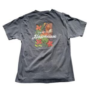 HAWAIIAN STYLE LISTEN TO HAWAIIAN T SHIRT GRAY UKULELE FLORAL MEN’S SIZE L